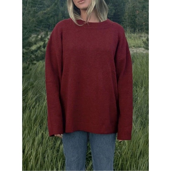 Rumored Sweaters - Rumored Hunter Crewneck Sweater Merlot Burgundy Knit Size L